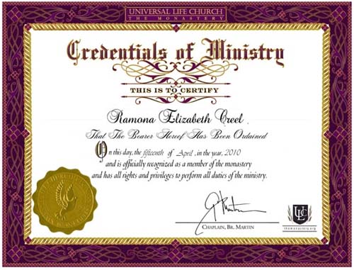 Ordained minister certificate templates